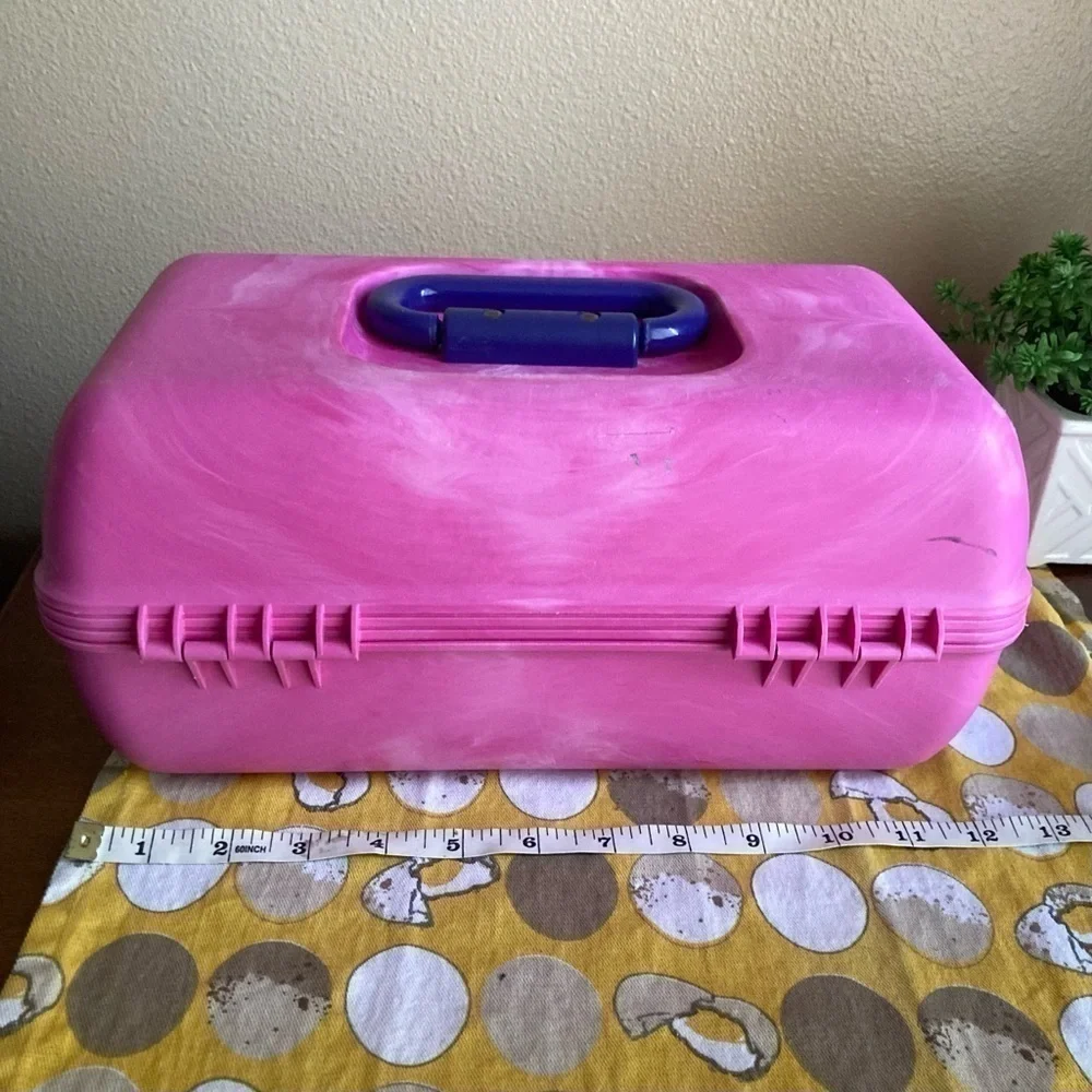 Vintage Caboodles hot pink and purple 2 tier convertible makeup case